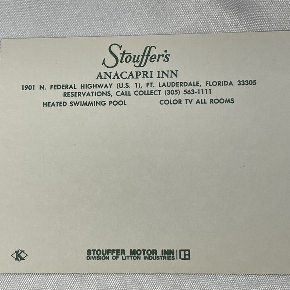 Stouffer's Anacapri Inn Fort Lauderdale Large 8.25 Inch UNUSED Postcard Vintage - Picture 7 of 9